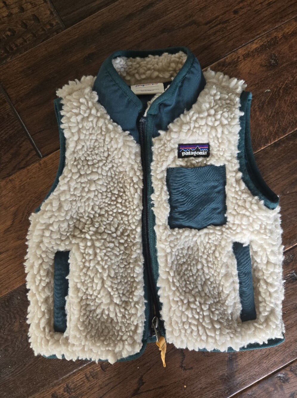 Patagonia Kids Retro-X Sherpa Fleece Vest Teal Cream 6-12M